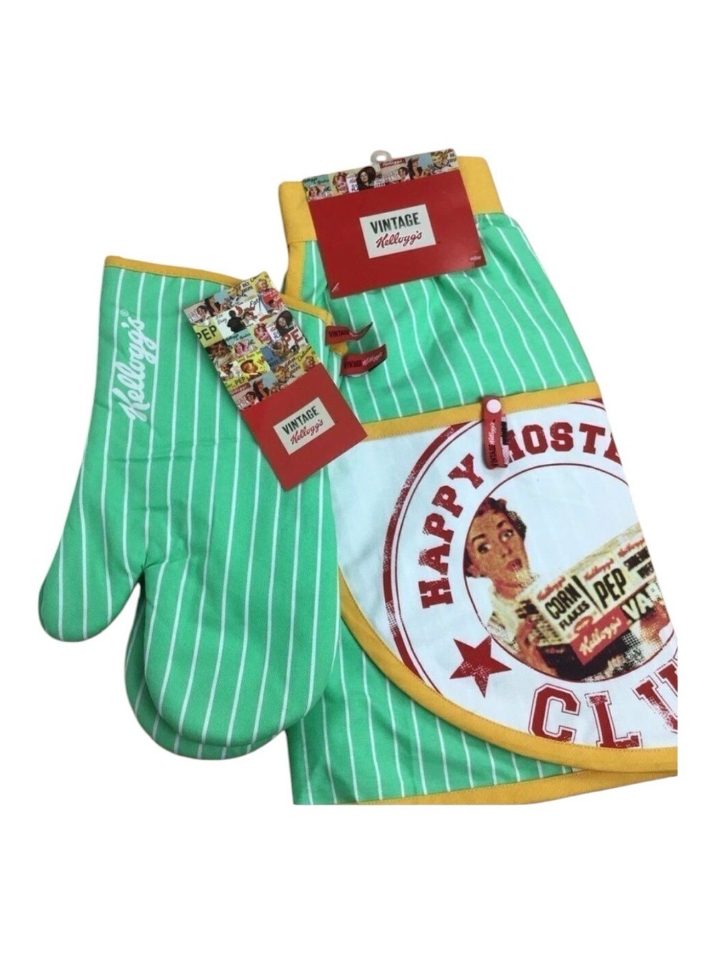 KELLOGG’S Vintage Apron and set of 2 oven mitts Vintage look